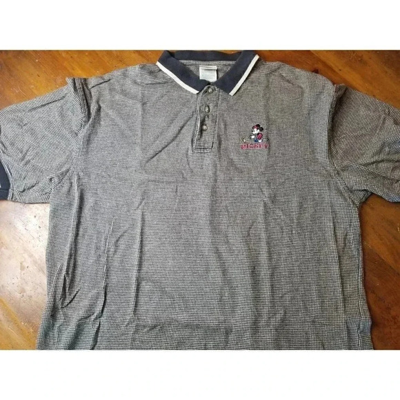 Disney Store Mickey Mouse Short Sleeve Golf Polo Shirt Mens Sz XL Houndstooth - Picture 1 of 7